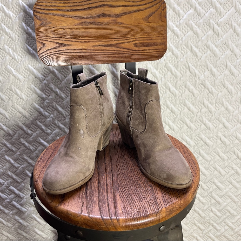 Tan Suede Ankle Booties with Low Heel